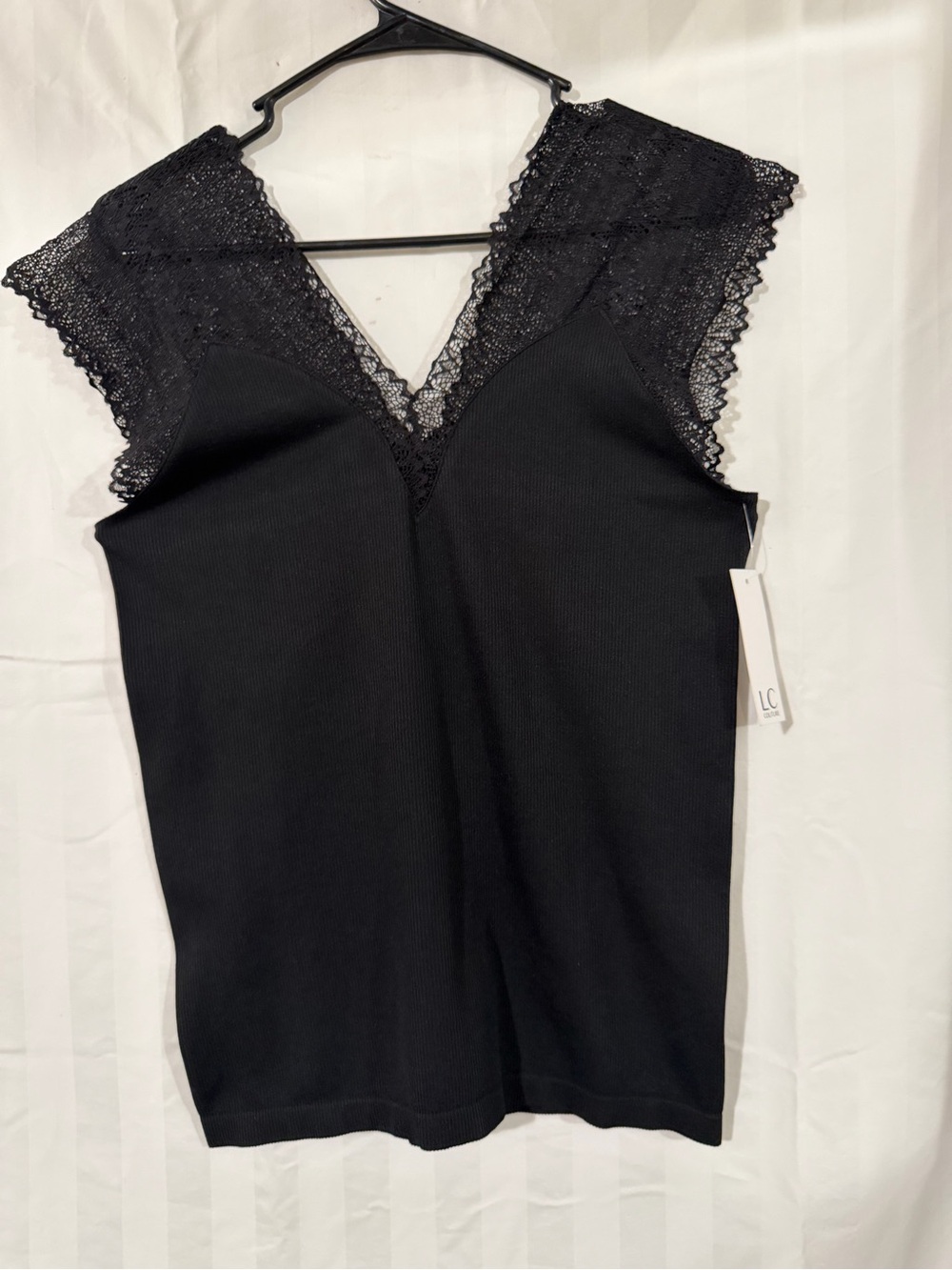 LC Lauren Conrad Black Lace-Trim Sleeveless V-Neck Tank